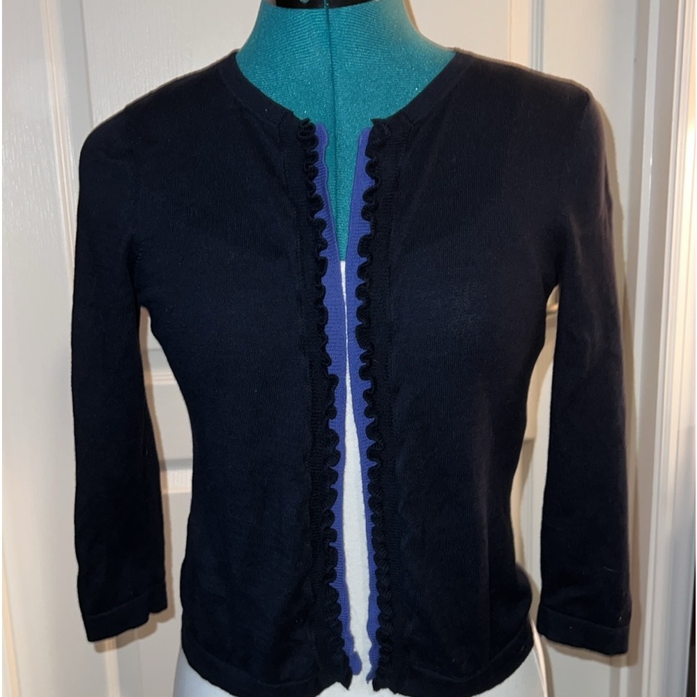 Loft 3/4 sleeve length black and blue cardigan. SzSP. Excellent condition.